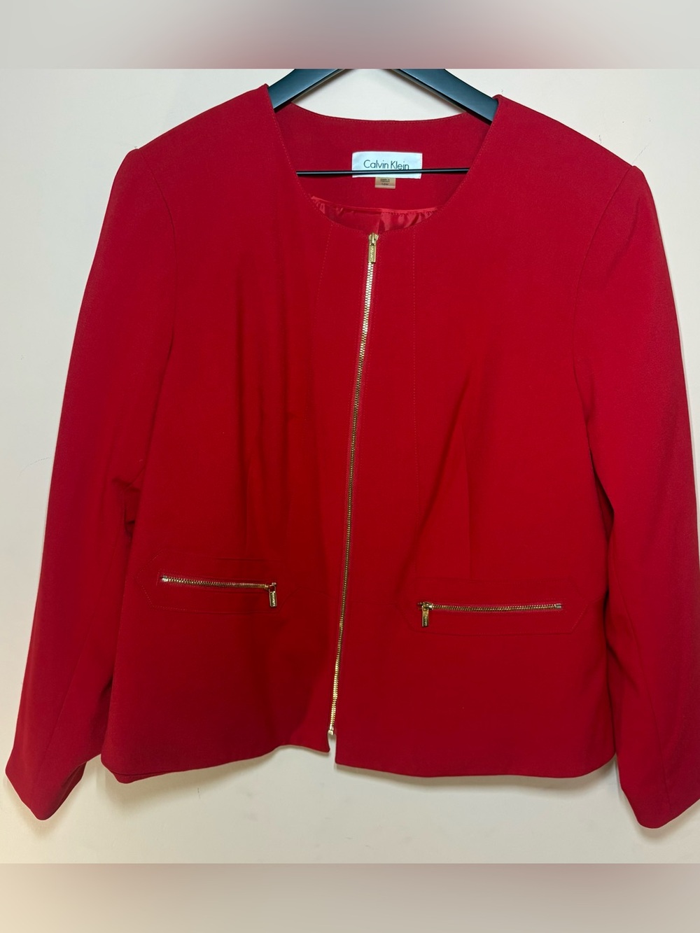 Calvin Klein Red Career Zip Blazer Jacket Plus Size 16W
